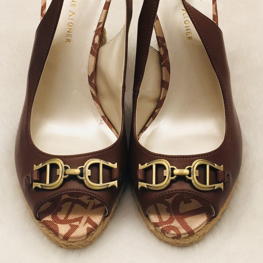 Etienne Aigner "Olexa" Brown Slingback Wedges